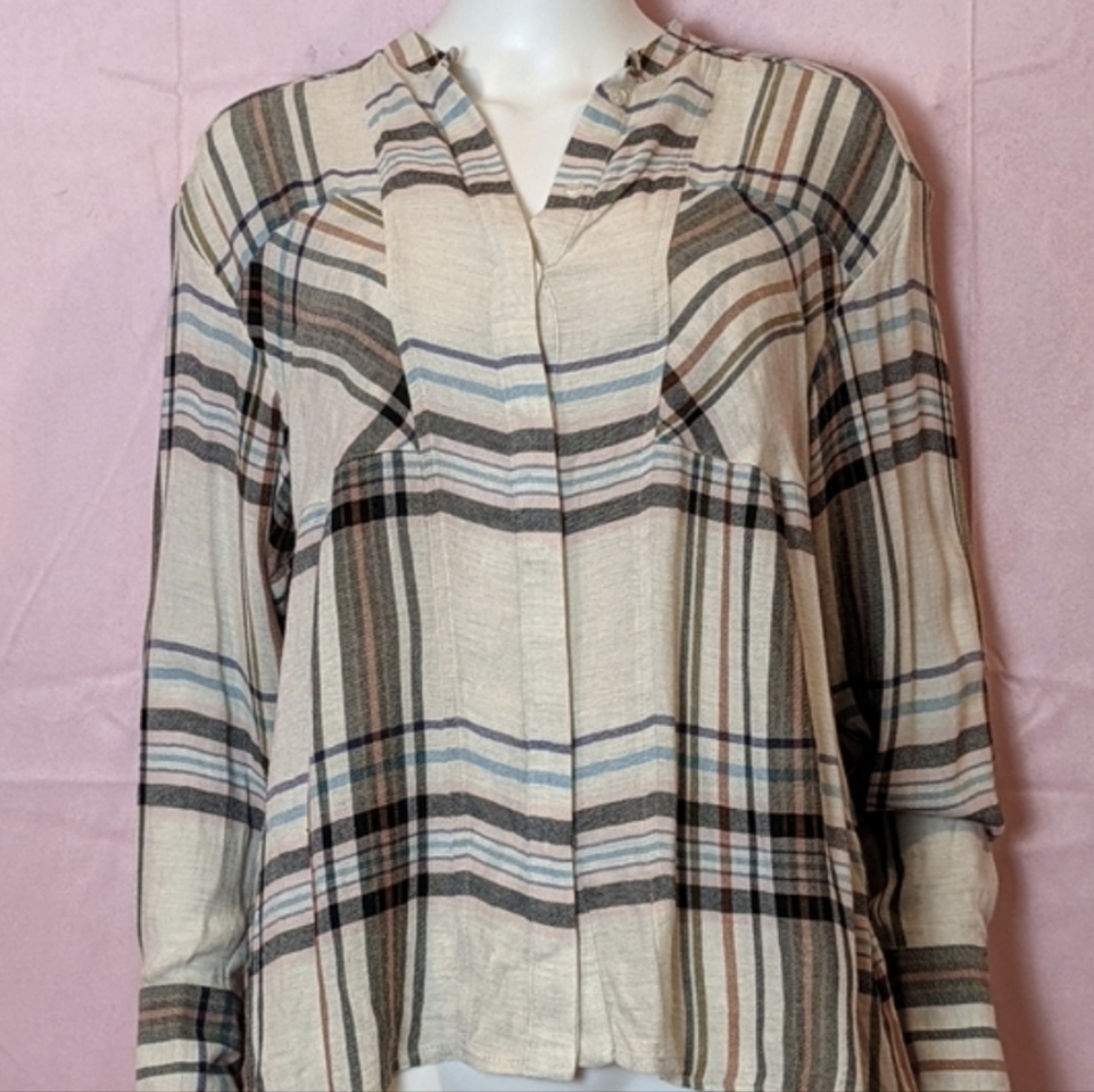 Reiss Amira Long Sleeve Plaid Button Up Shirt in Light Ground Check size 6